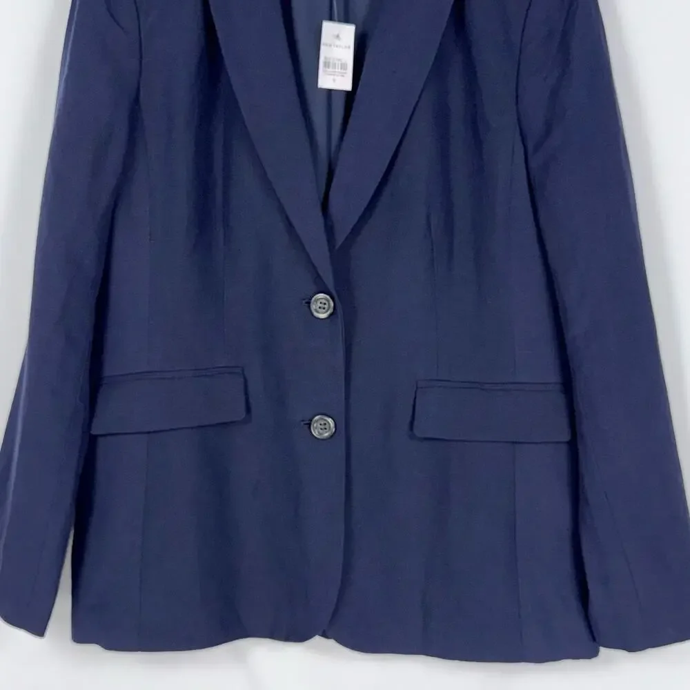 Ann Taylor Classic Linen Blend Blazer Jacket Women's 6 Navy Blue